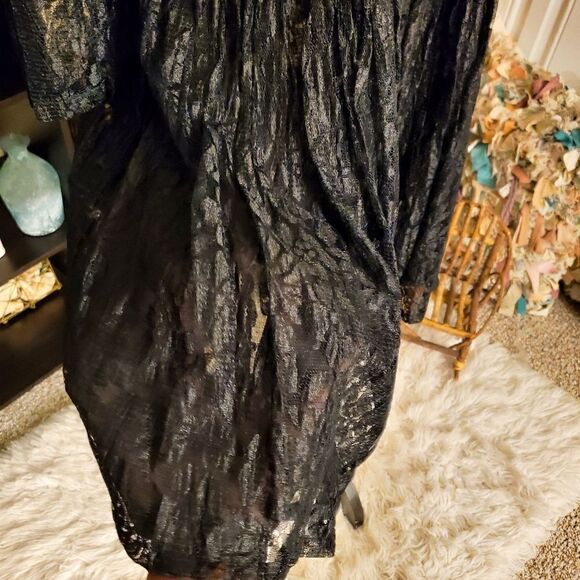 Vintage PASSPORTS  Pier One Black Dropped Waist Plated Dress - Picture 10 of 15